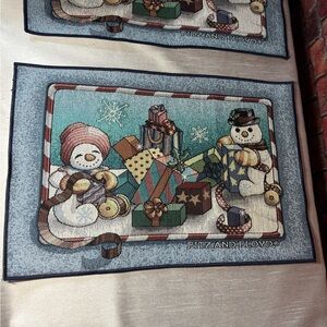Fitz and Floyd Vintage Festive Snowman Christmas Placemats. 1 Pair